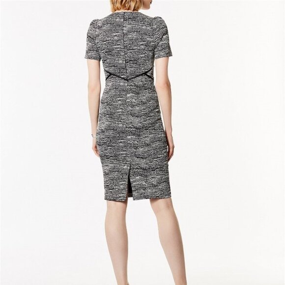 Karen Millen Abstract Print V-Neck Pencil Satin Dress with Silk Detailing Size 2 - Picture 5 of 16